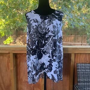 H By Halston Women's Black And White Floral Sleeveless Tunic Top Size M